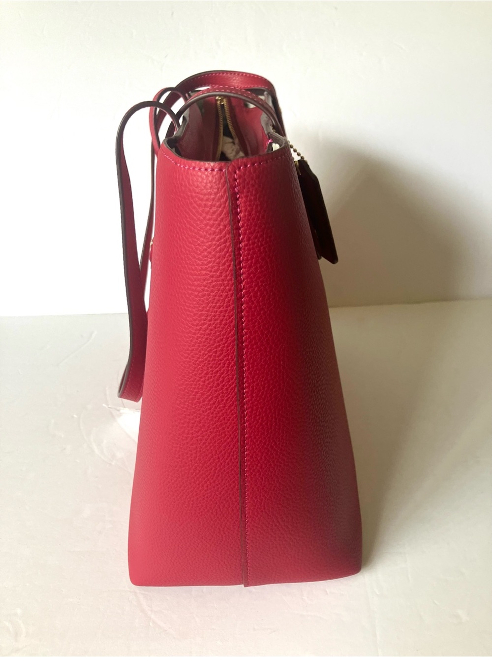 Coach 69424 Bright Cherry Red Pebbled Leather Zip Central Tote Shoulder Bag NWT - Picture 6 of 10